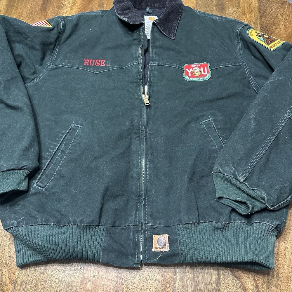 VTG Carhartt Quilt Jacket Spruce Green J14 SPC Santa Fe XXL Smokey Prevent Fires